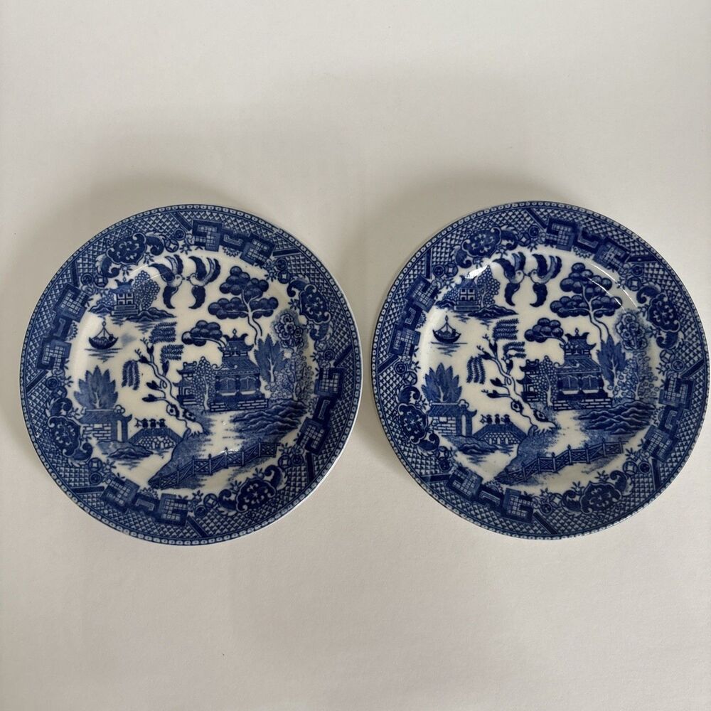 Vintage Set Of 2 Porcelain Blue Willow 6” Bread Plate-Made in Japan